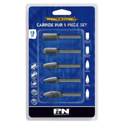 P&N 918CRSET5S Workshop Bur Set 5Pce 1/4" Shank Double Cut VHM Bright - AIMS Industrial Supplies