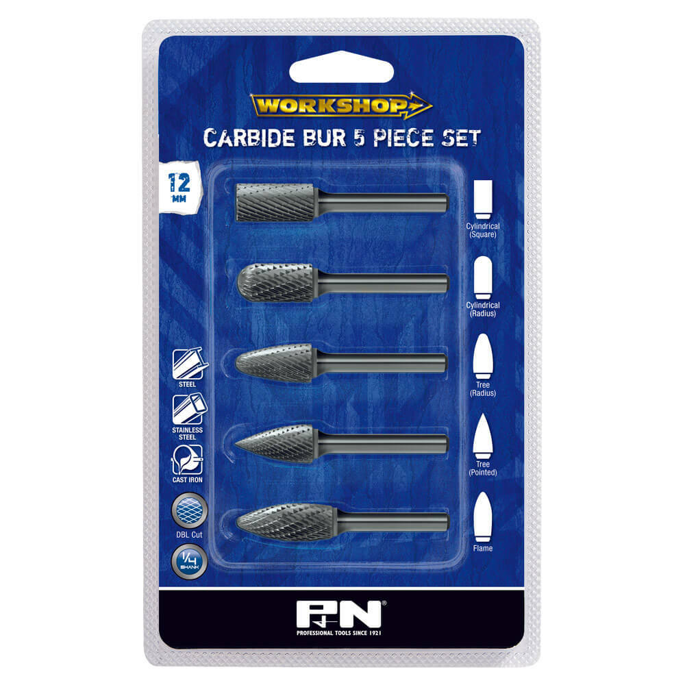 P&N 918CRSET5S Workshop Bur Set 5Pce 1/4" Shank Double Cut VHM Bright1