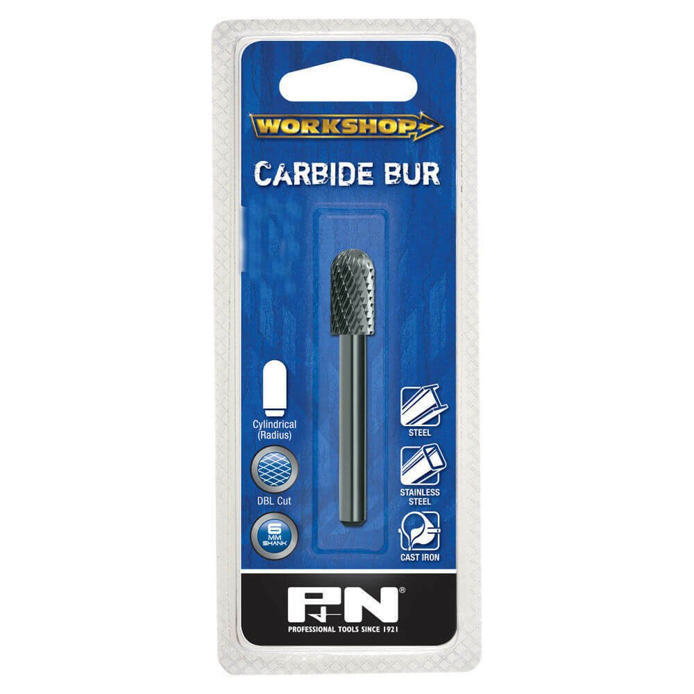 P&N Carbide Burr Cylindrical Radius End Double Cut VHM Brigh - AIMS Industrial Supplies