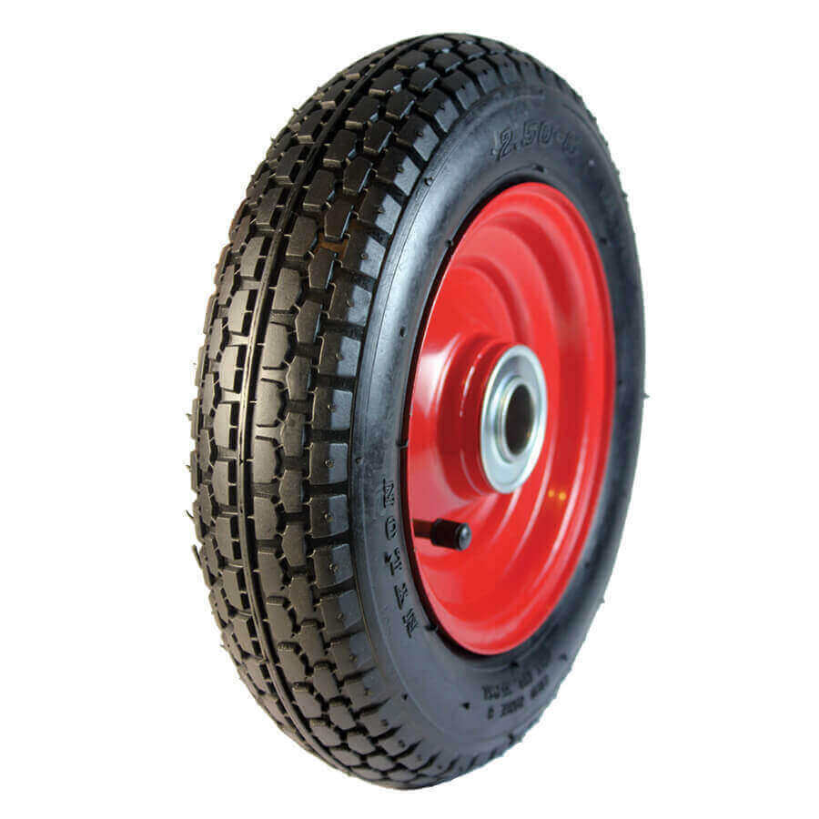 Pneumatic Wheel - Red Steel Centre, Ball Bearing - AIMS Industrial Supplies