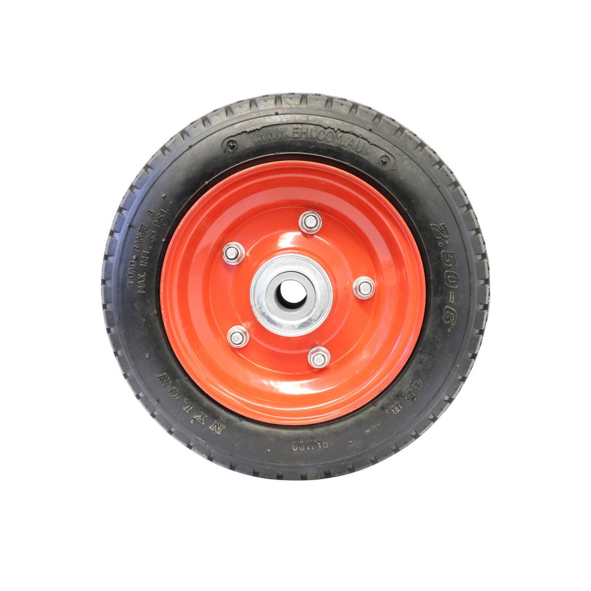 Pneumatic Wheel - Red Steel Centre, Ball Bearing - AIMS Industrial Supplies