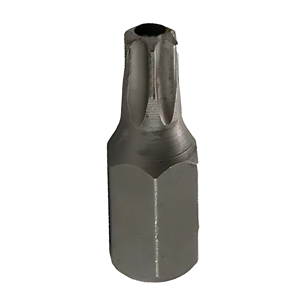 Hobson post Torx security bit, plain grey hex-shank bit with a star-shaped drive tip and a centre hole, T10 to T50