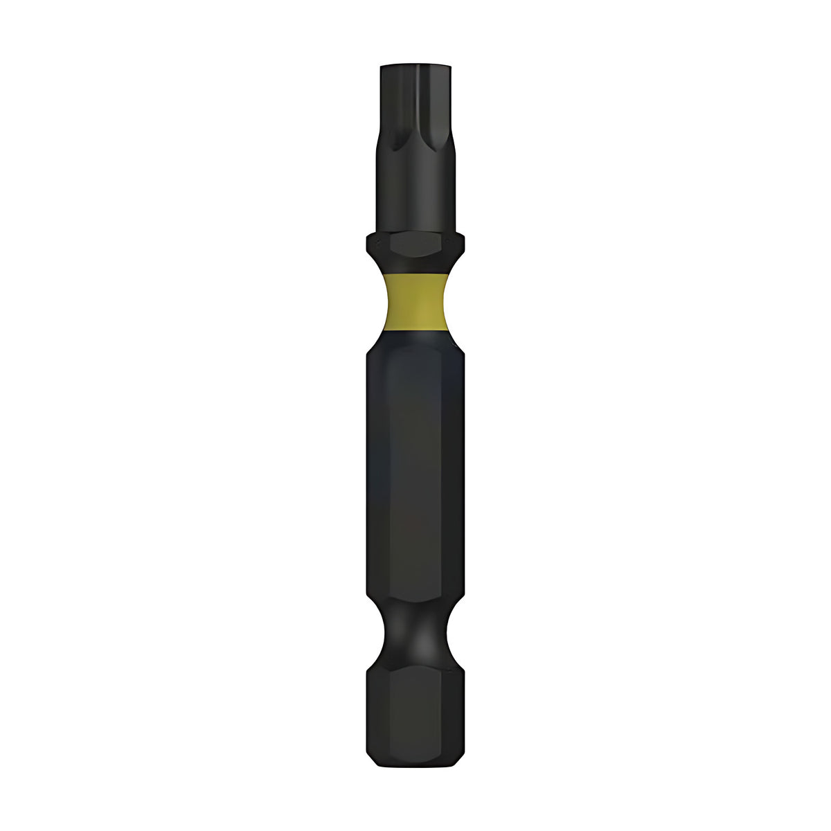 Hobson Impax Torx power bit T10 to T55 x 50mm, black bit with a yellow band, star-shaped tip and hex shank