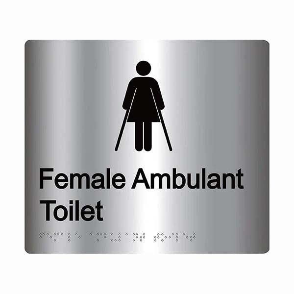 Premium Braille Sign - Female Ambulant Toilet 190 x 300mm Anodised Aluminium