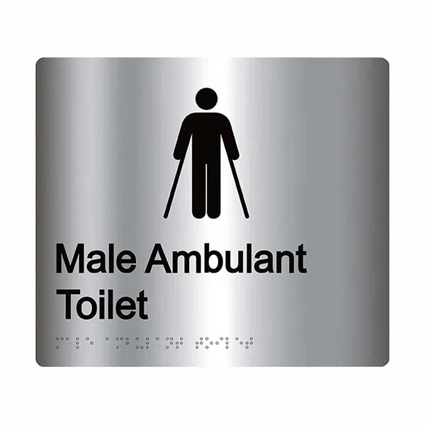 Premium Braille Sign - Male Ambulant Toilet 190 x 300mm Anodised Aluminium