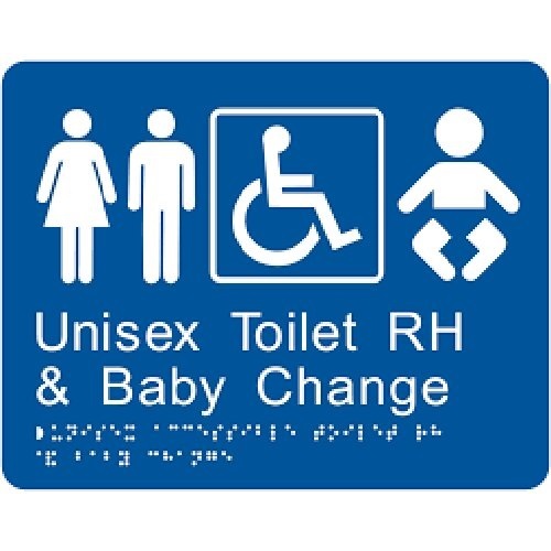Premium Braille Sign - Unisex Toilet & Baby Change RH 190 x 300mm Anodised Al