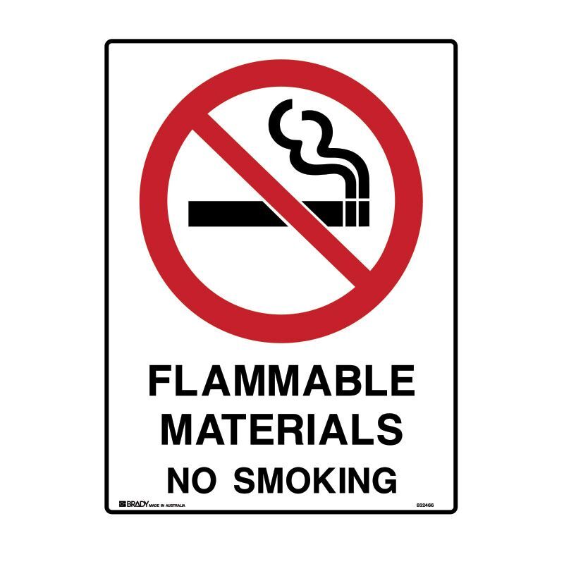 Prohibition Sign - Flammable Materials No Smoking 600 x 450mm Polypropylene
