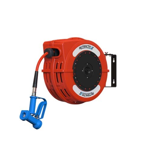Retracta Hot/Cold Water Hose Reel (Red) 1/2" x 12m Hose & Spray Gun1