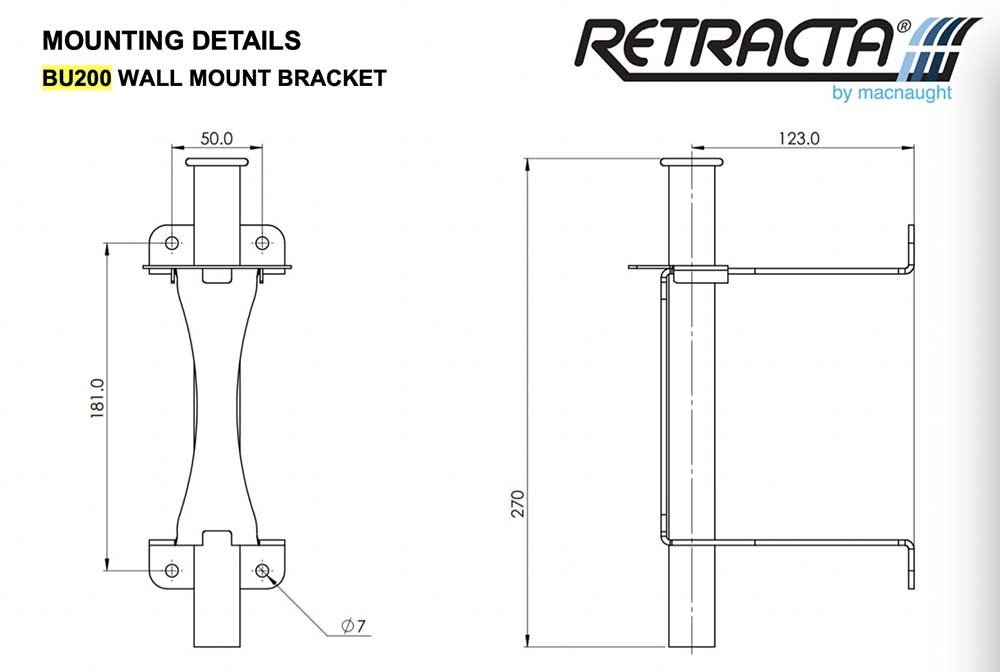 Retracta R3 Wall Mount Bracket - BU200 - AIMS Industrial Supplies