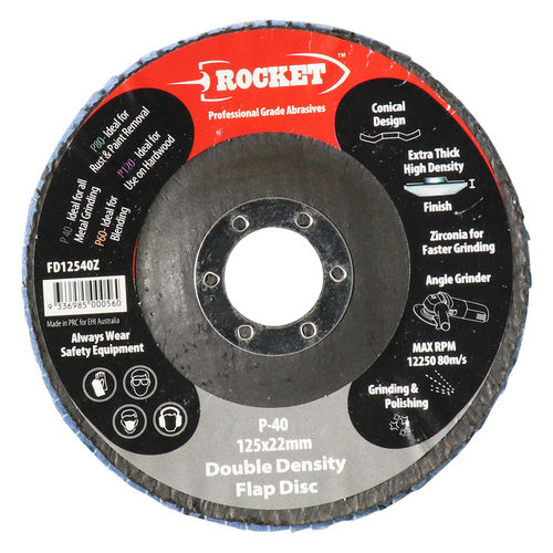 Rocket 125mm Flap Disc 40 Grit Suits Angle Grinder FD12540Z - Pack of 10