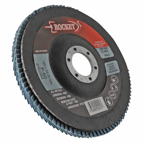 Rocket 125mm Flap Disc 60 Grit Suits Angle Grinder FD12560Z - Pack of 10