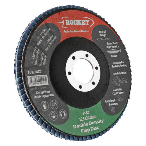 Rocket 125mm Flap Disc 80 Grit Suits Angle Grinder FD12580Z - Pack of 10