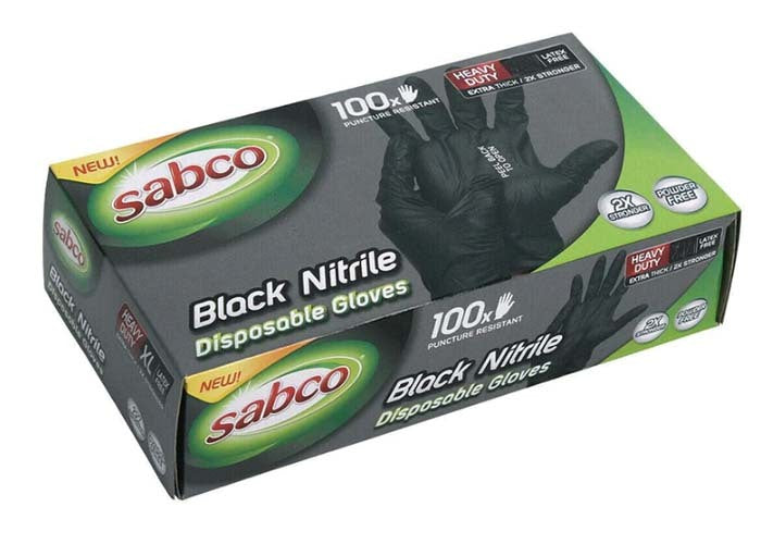 Sabco Medium Black Nitrile Disposable Gloves - Box of 100