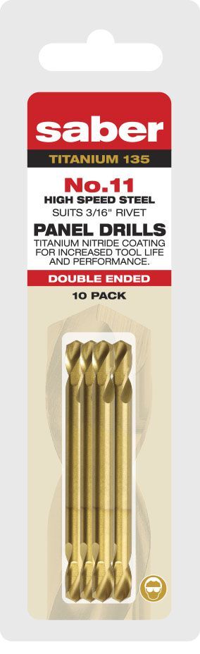 Saber 11 Gauge TiN Coated HSS Double Ended Panel Drill Bit Clam - 10/Pack