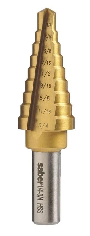 Saber 1/4 - 3/4" HSS Straight Flute TiN Coated Step Drill Bit - 8030-F2