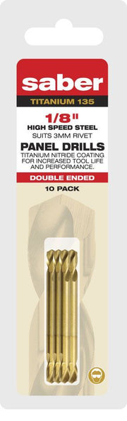 Saber 1/8" TiN Coated HSS Double Ended Panel Drill Bit Clam - 10/Pack - AIMS Industrial Supplies