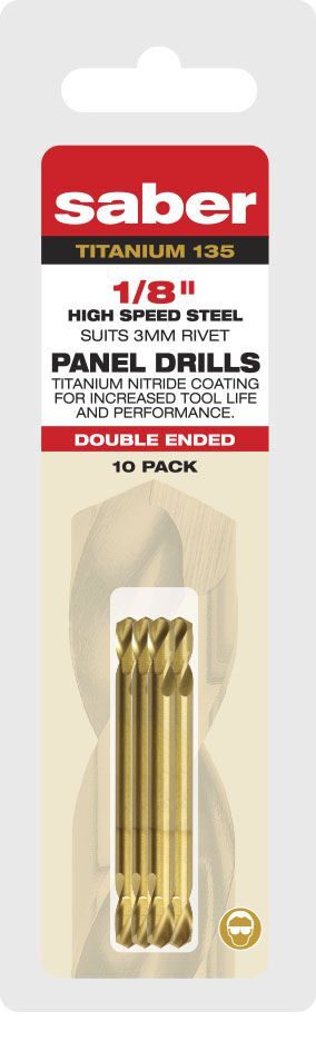 Saber 1/8" TiN Coated HSS Double Ended Panel Drill Bit Clam - 10/Pack - AIMS Industrial Supplies