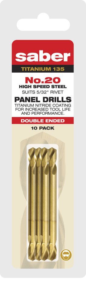 Saber 20 Gauge TiN Coated HSS Double Ended Panel Drill Bit Clam - 10/Pack