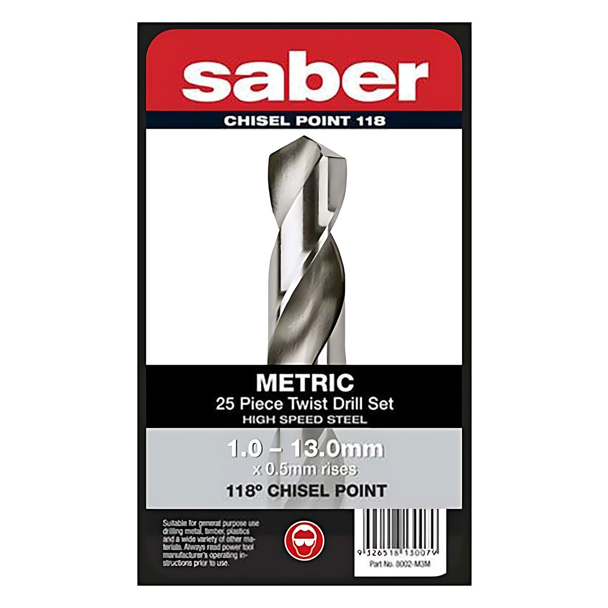Saber 25 Pieces HSS Bright Finish Drill Set in Metal Case - 8002-M3M