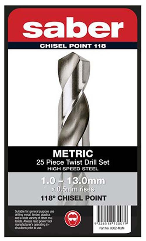 Saber 25 Pieces HSS Bright Finish Drill Set in Metal Case - 8002-M3M - AIMS Industrial Supplies