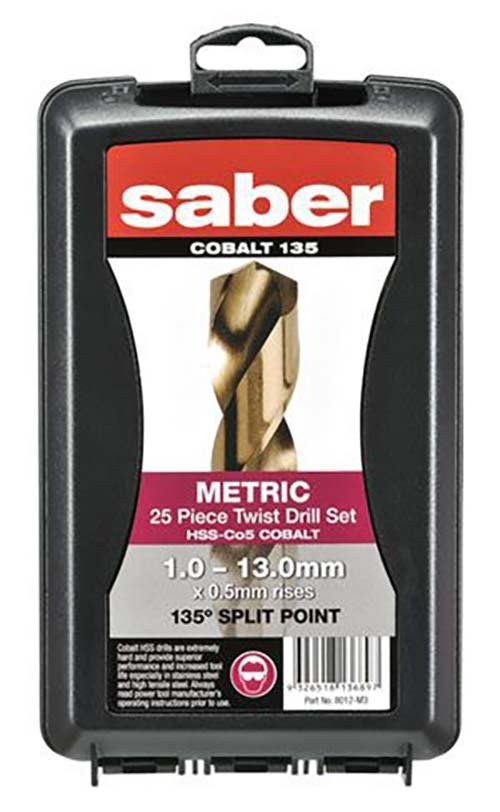 Saber 25 Pieces HSS-Co5 (Cobalt) Jobber Drill Set in ABS Plastic Case - AIMS Industrial Supplies