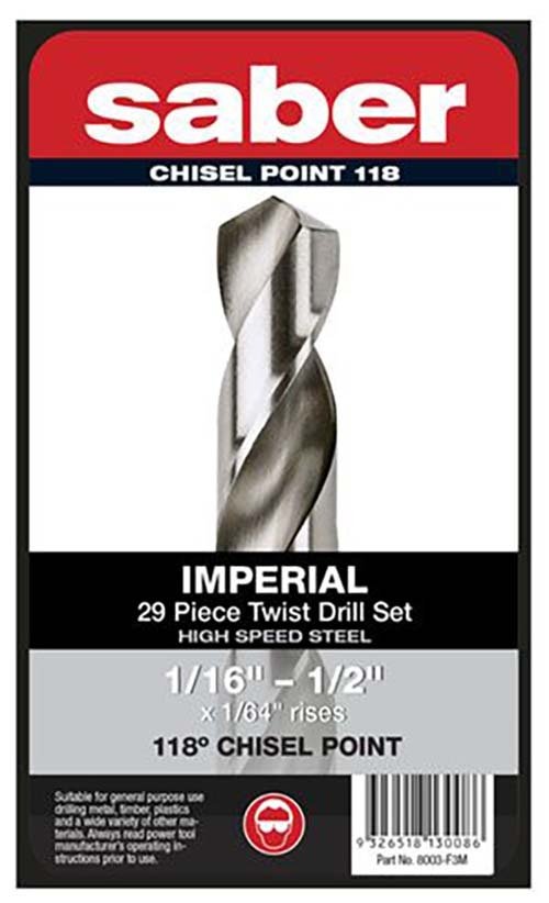 Saber 29 Pieces HSS Bright Finish Jobber Drill Set in Metal Case - AIMS Industrial Supplies