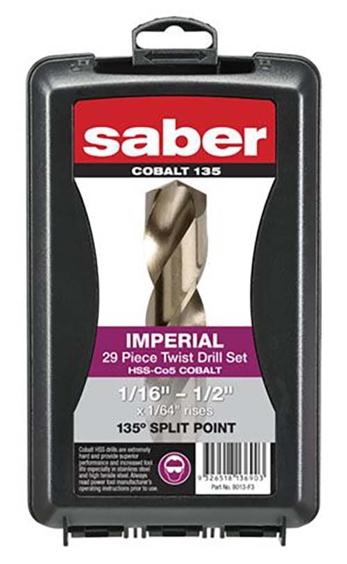 Saber 29 Pieces HSS Cobalt Co5 Jobber Drill Set in ABS Plastic Case - AIMS Industrial Supplies