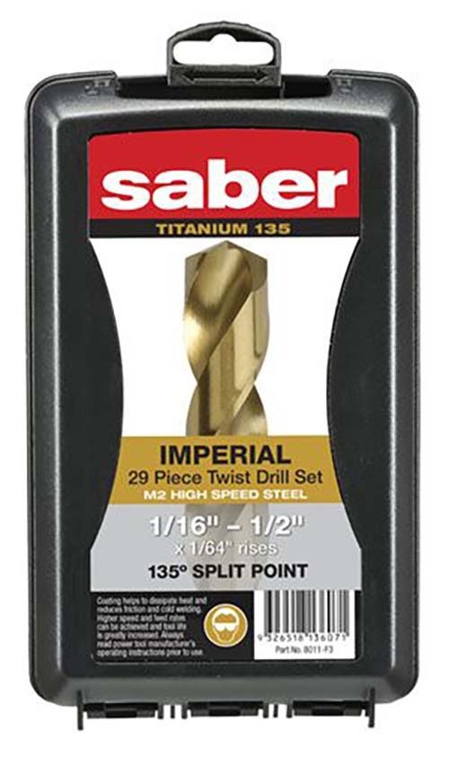 Saber 29 Pieces HSS TiN Coated M2 Fractional Jobber Drill Set - 8011-F3 - AIMS Industrial Supplies