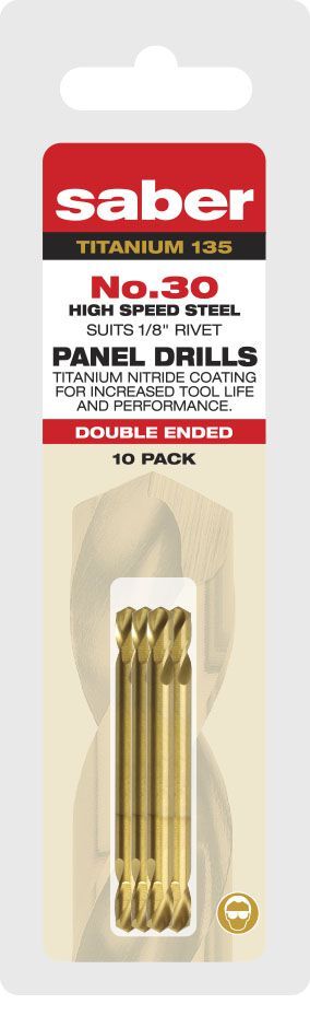Saber 30 Gauge TiN Coated HSS Double Ended Panel Drill Bit Clam - 10/Pack
