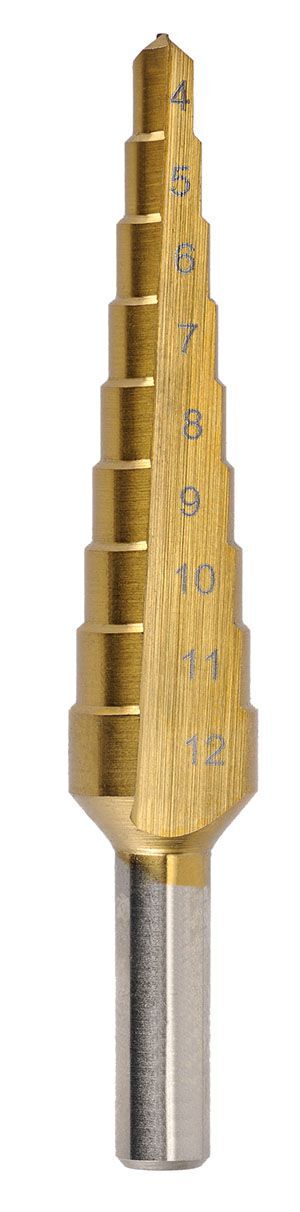 Saber 4 - 12mm HSS Straight Flute TiN Coated Step Drill Bit - 8030-M1