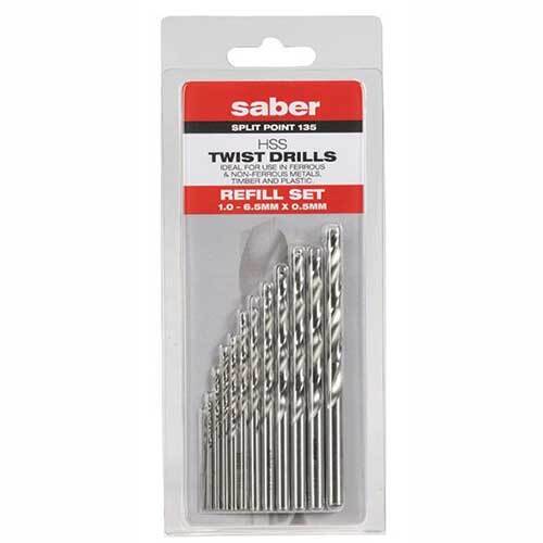 Saber 8002-M1S Bright HSS Jobber Drill Refill Set 1 - 6.5mm, 12 Pieces - AIMS Industrial Supplies