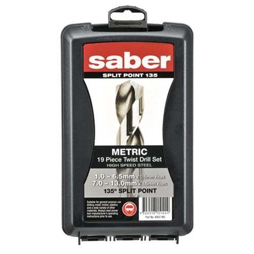 Saber 8002-M5 Bright HSS Jobber Drill Set - ABS Plastic, 19 Pieces - AIMS Industrial Supplies