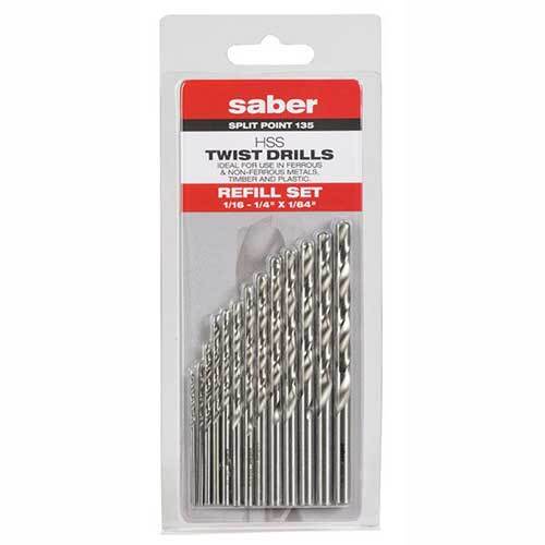 Saber 8003-F1S Bright HSS Jobber Refill Set 1/16 - 1/4" x 1/64", 13 Pieces - AIMS Industrial Supplies