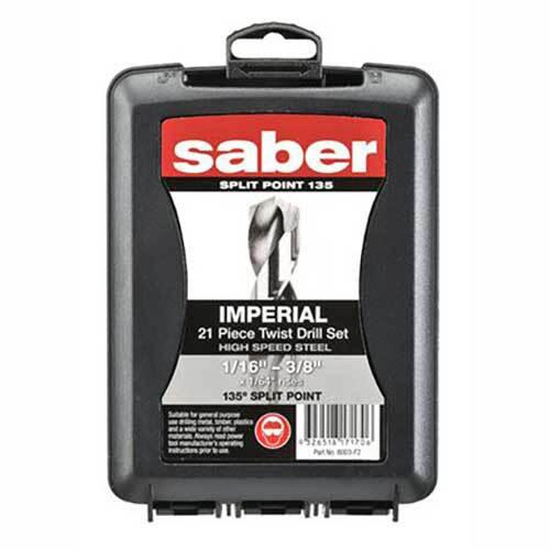 Saber 8003-F2 HSS Bright Finish Jobber Drill Set 1/16 - 3/8", 21pieces - ABS2