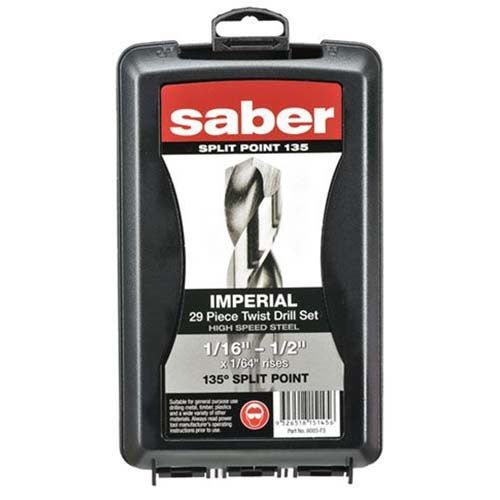 Saber 8003-F3 HSS Bright Finish Jobber Drill Set 1/16" - 1/2", 29pieces - ABS - AIMS Industrial Supplies