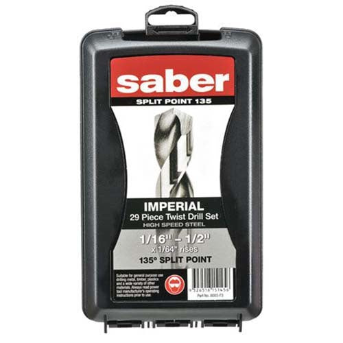 Saber 8003-F3 HSS Bright Finish Jobber Drill Set 1/16" - 1/2", 29pieces - ABS2
