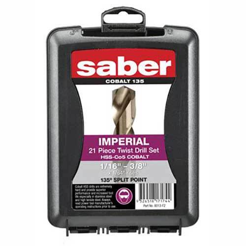 Saber 8013-F2 HSS-Co5 (Cobalt) Jobber Drill Set 1/16 - 3/8", 21pieces - ABS - AIMS Industrial Supplies