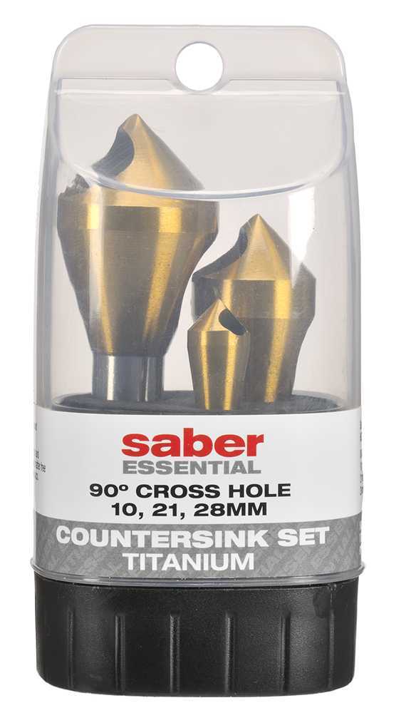 Saber Essentials TiN Coated Cross Hole Round Shank 90° Countersink Set1