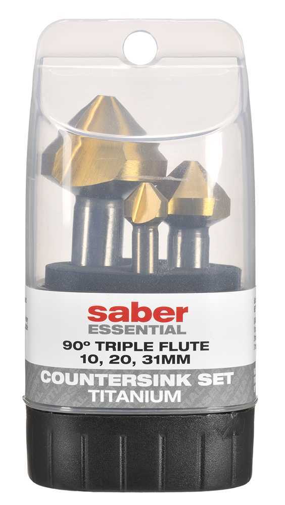 Saber Essentials TiN Coated Triple Flute Round Shank 90° Countersink Set - AIMS Industrial Supplies