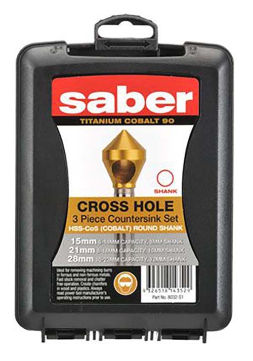 Saber HSS-Co5 TiN Coated Cross Hole Countersink Set - 8032-S12