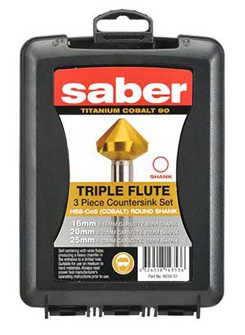Saber HSS-Co5 TiN Coated Triple Flute Countersink Set - 8034-S1 - AIMS Industrial Supplies