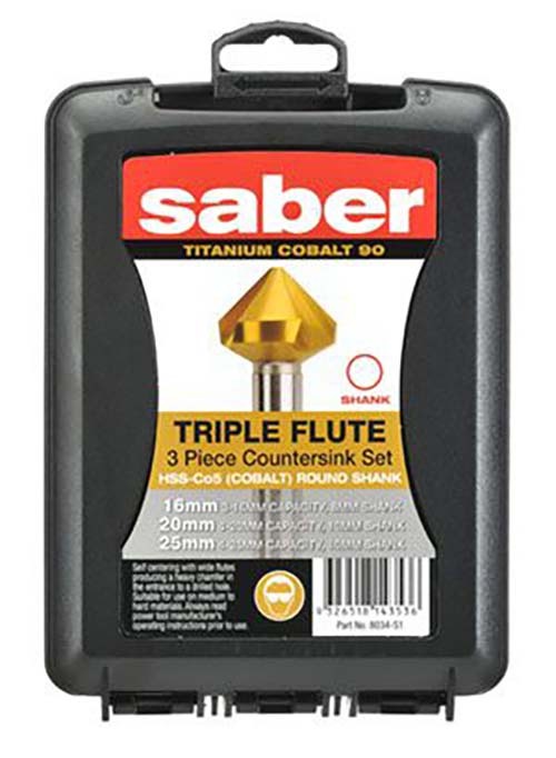 Saber HSS-Co5 TiN Coated Triple Flute Countersink Set - 8034-S12
