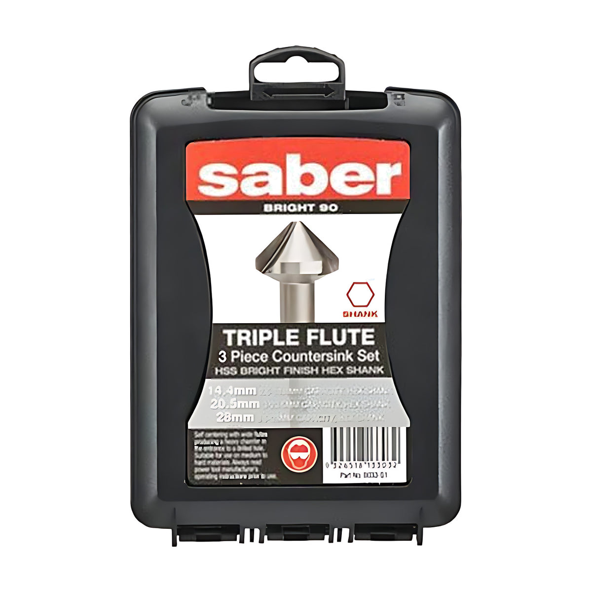 Saber HSS Countersink Triple Flute 90° Bright Hex Shank Set - 8033 - S1