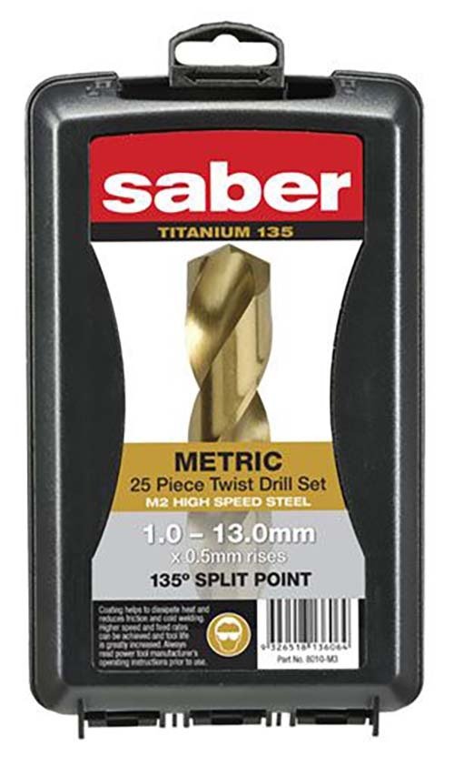Saber Metric 25 Piece TiN Coated M2 - HSS Jobber Set - 8010-M3 - AIMS Industrial Supplies