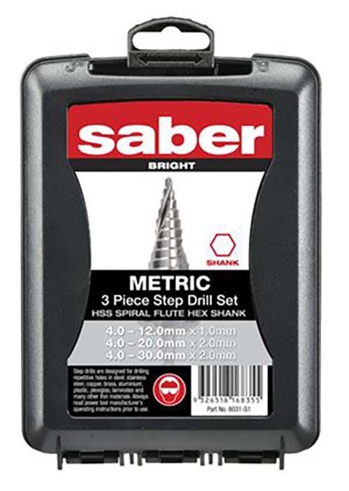 Saber Metric Spiral Flute Hex Shank HSS Step Drill Set - 8031-S1 - AIMS Industrial Supplies
