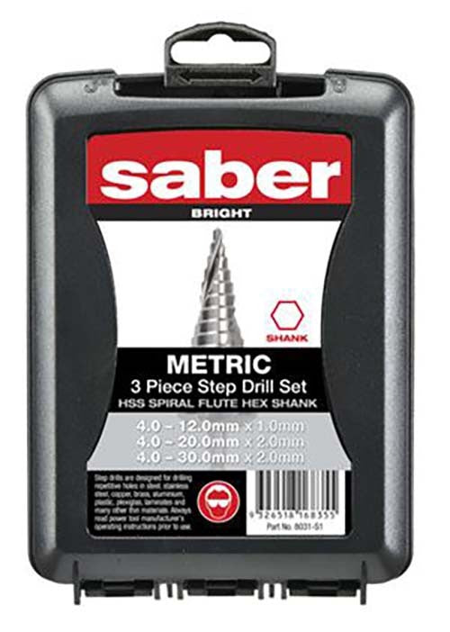 Saber Metric Spiral Flute Hex Shank HSS Step Drill Set - 8031-S12