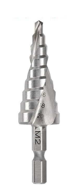 Saber Spiral Flute Hex Shank HSS Step Drill 4-20 x 2mm