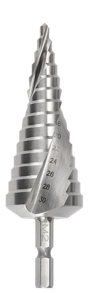 Saber Spiral Flute Hex Shank HSS Step Drill 4-30 x 2mm