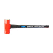 Sando fully hardened steel sledge hammer with a red head and long black unbreakable handle