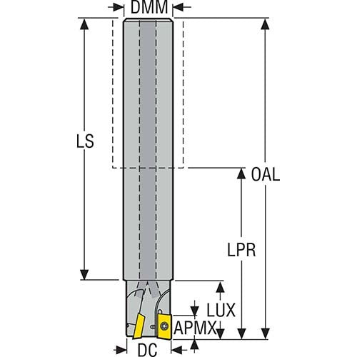 Seco 25 x 25mm Turbo 09 Square Shoulder Milling Cutter 3 Teeth - Cylindrical (Shank) R217.69-2525.0-09-3AN2